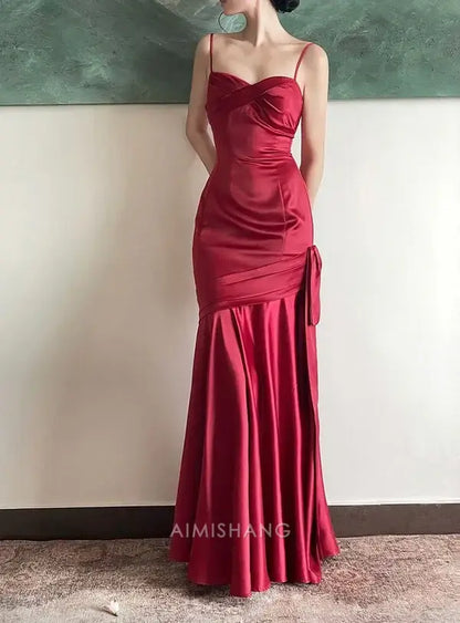 Aimishang Elegant Mermaid Spaghetti Straps Long Formal Prom Dress Sweet Sleeveless Party Evening Gown Charming Graduation Dress