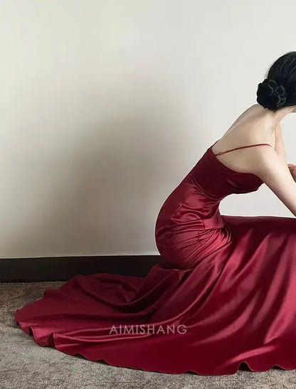 Aimishang Elegant Mermaid Spaghetti Straps Long Formal Prom Dress Sweet Sleeveless Party Evening Gown Charming Graduation Dress