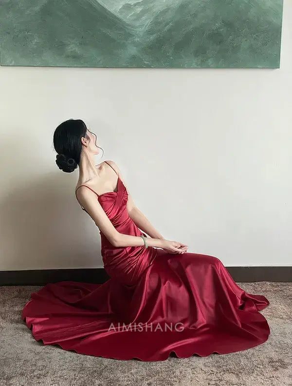 Aimishang Elegant Mermaid Spaghetti Straps Long Formal Prom Dress Sweet Sleeveless Party Evening Gown Charming Graduation Dress