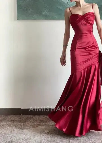 Aimishang Elegant Mermaid Spaghetti Straps Long Formal Prom Dress Sweet Sleeveless Party Evening Gown Charming Graduation Dress