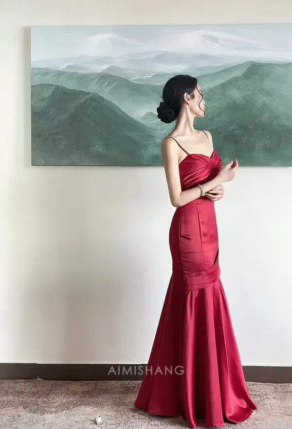 Aimishang Elegant Mermaid Spaghetti Straps Long Formal Prom Dress Sweet Sleeveless Party Evening Gown Charming Graduation Dress