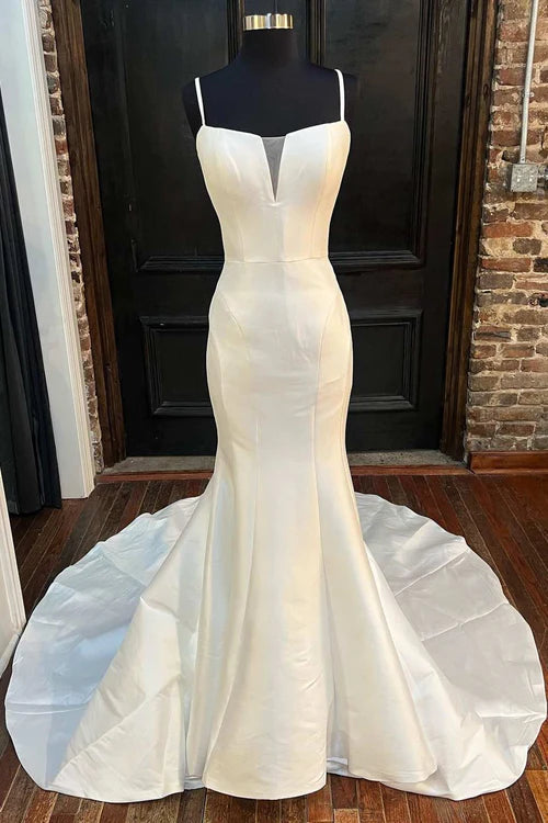 Aimishang Elegant Mermaid Spaghetti Straps Long Wedding Dress Simple Bridal Gown