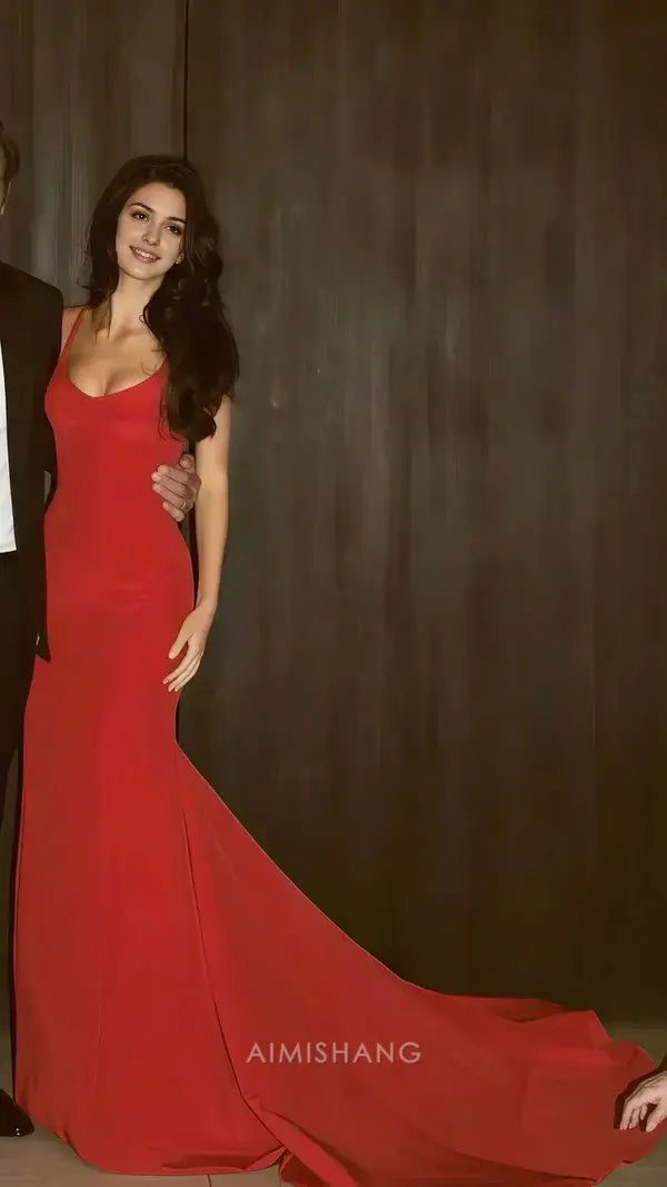 Aimishang Elegant Mermaid Spaghetti Straps Sleeveless Formal Evening Gown Simple Long Prom Dress Charming Party Dress