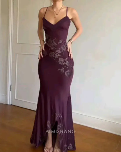 Aimishang Elegant Spaghetti Straps Sleeveless Formal Prom Dress Charming Wedding Guest Party Dress Chic Evening Gown