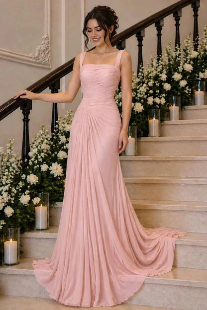 Aimishang Elegant Mermaid Square Neck Sleeveless Ruched Chiffon Evening Gown Women's Party Dress