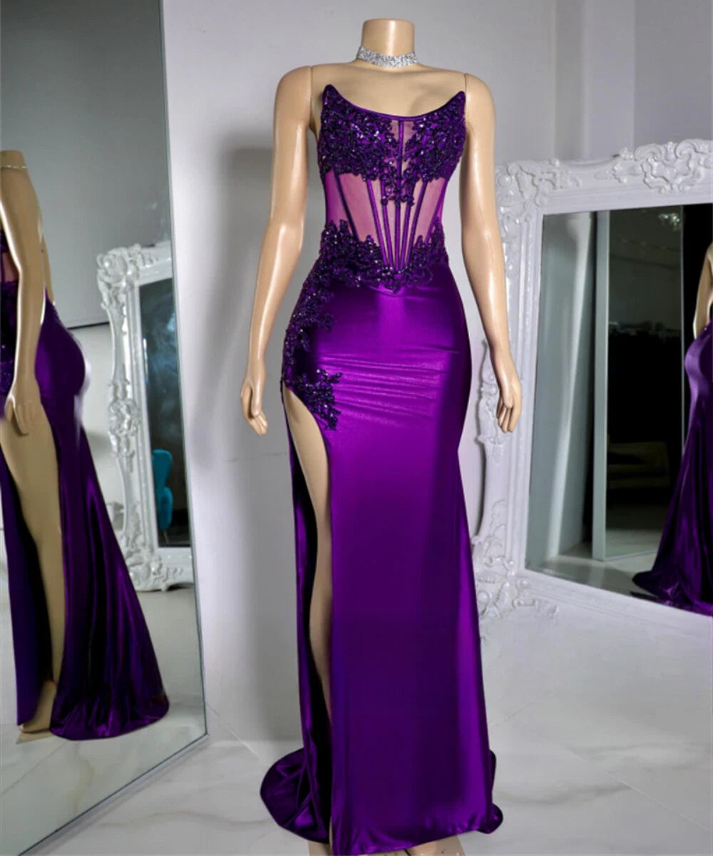 Aimishang Elegant Mermaid Strapless Long Prom Dress With Appliques And Slit Charming Evening Party Dress