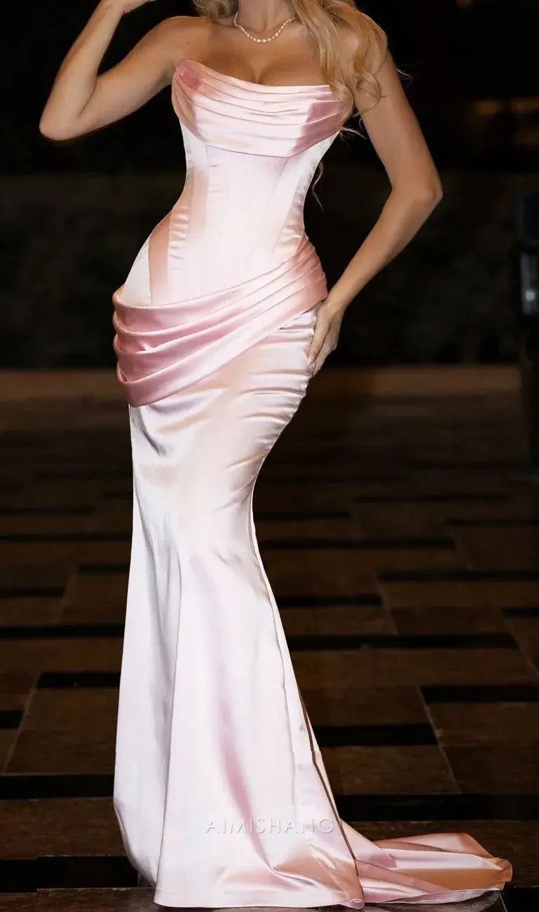 Aimishang Elegant Mermaid Strapless Sleeveless Long Formal Prom Dress Sweet Wedding Guest Party Dress Charming Evening Gown