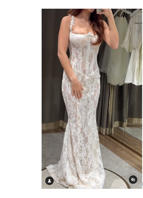 Aimishang Elegant Mermaid Straps Appliques Lace Wedding Dress Floor Length Charming Bridal Gown