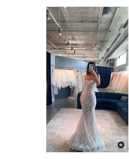 Aimishang Elegant Mermaid Straps Appliques Lace Wedding Dress Floor Length Charming Bridal Gown