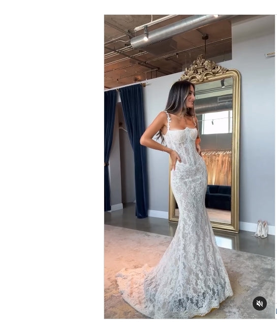 Aimishang Elegant Mermaid Straps Appliques Lace Wedding Dress Floor Length Charming Bridal Gown