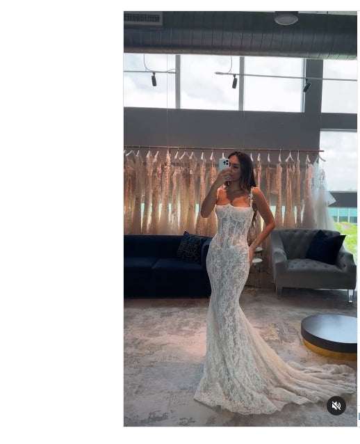 Aimishang Elegant Mermaid Straps Appliques Lace Wedding Dress Floor Length Charming Bridal Gown