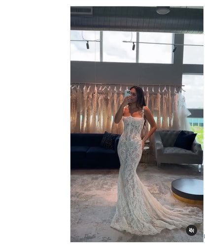 Aimishang Elegant Mermaid Straps Appliques Lace Wedding Dress Floor Length Charming Bridal Gown