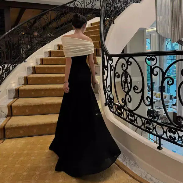 Aimishang Elegant Off-Shoulder Contrast Party Evening Down Classy Long Formal Prom Dress for Women