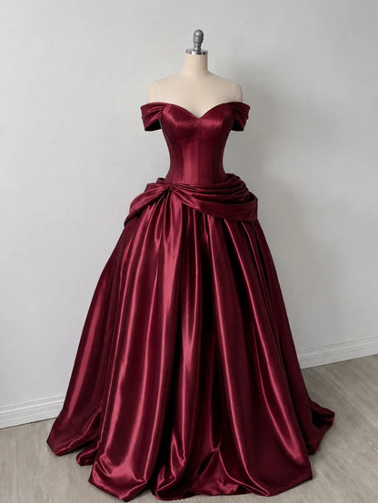 Aimishang Elegant Off-Shoulder Sweetheart Ball Gown Formal Satin Long Prom Dress for Women