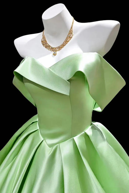 Aimishang Elegant Off-the-Shoulder A Line Green Satin Short Party Prom Dress Lovely Homecoming Dress