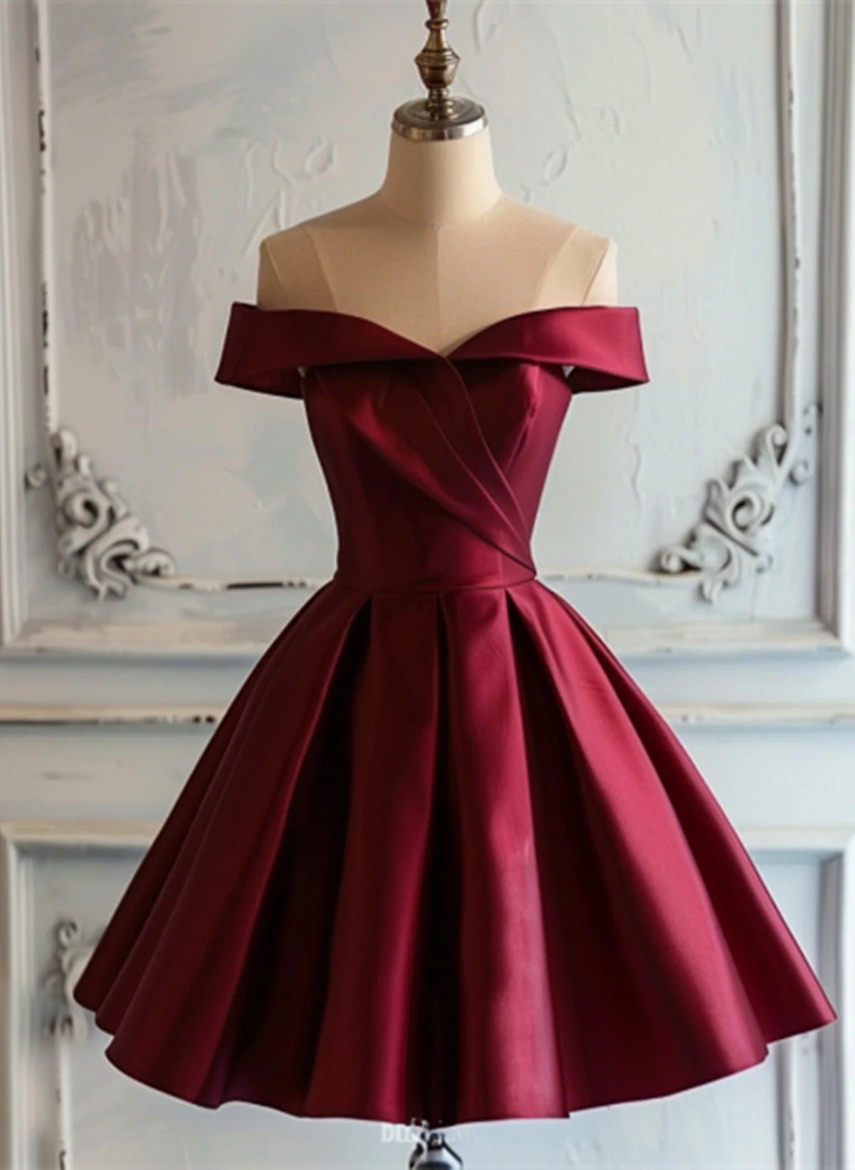 Aimishang Elegant Off Shoulder A Line Satin Short Party Pom Dress Simple Homecoming Dress