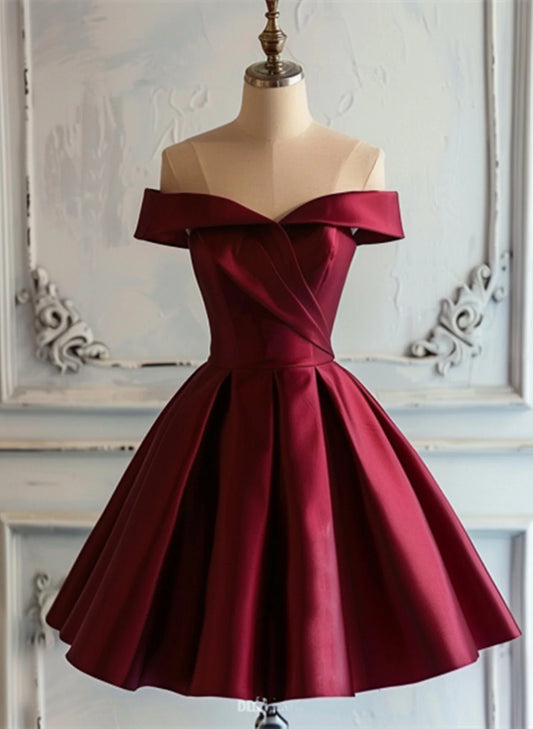 Aimishang Elegant Off Shoulder A Line Satin Short Party Pom Dress Simple Homecoming Dress