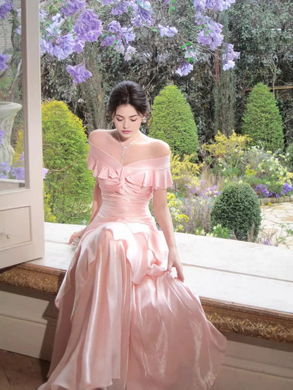 Aimishang Elegant Off Shoulder Long Prom Dress Ruffle Evening Gown Party Dress Pretty Wedding Guest Dress