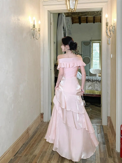 Aimishang Elegant Off Shoulder Long Prom Dress Ruffle Evening Gown Party Dress Pretty Wedding Guest Dress