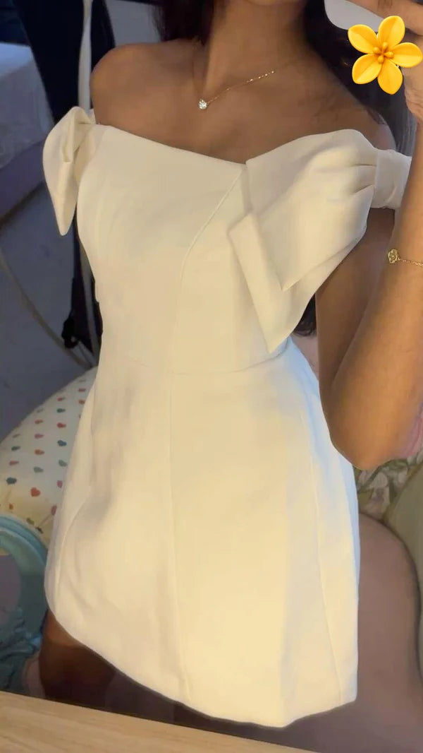Aimishang Elegant Off the Shoulder Short Formal Birthday Party Dress Cute Graduation Homecoming Dress With Bow