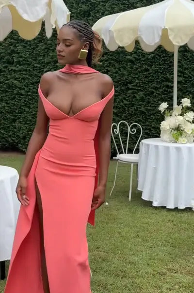 Aimishang Elegant Off the Shoulder Side Slit Long Wedding Guest Dress Sexy Birthday Party Dress