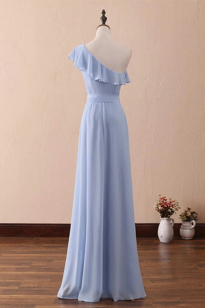 Aimishang Elegant One-Shoulder A-Line Ruffled Chiffon Long Bridesmaid Dress Chic Wedding Guest Party Dress for Women