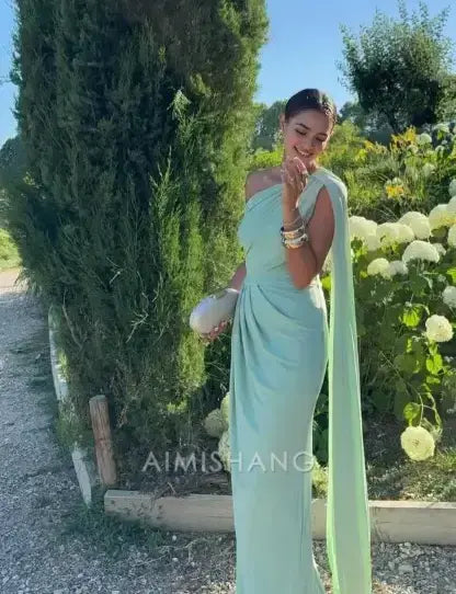 Aimishang Elegant One Shoulder Long Formal Prom Dress Simple Party Evening Gown Charming Wedding Guest Dress