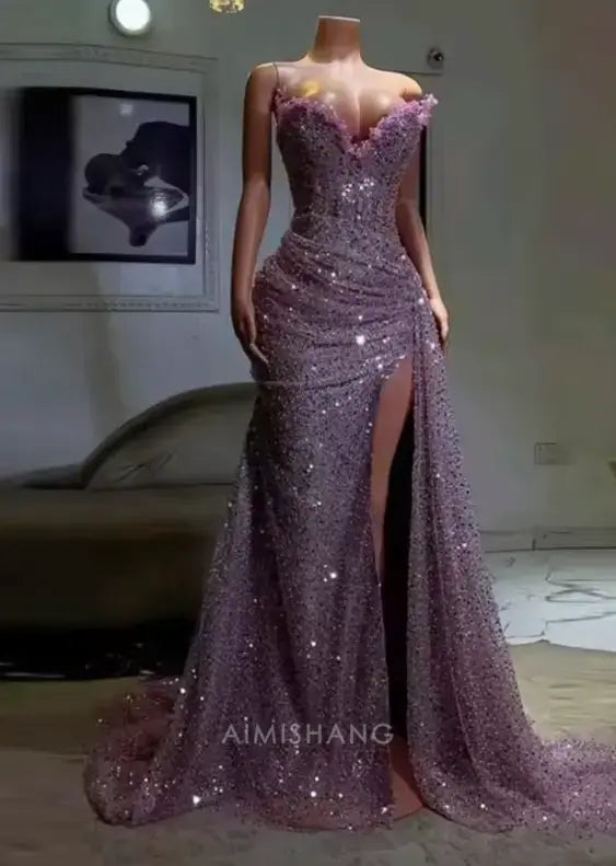 Aimishang Elegant Purple Mermaid Long Prom Dress Charming Evening Party Dress Sexy Women's Formal Dress With Slit