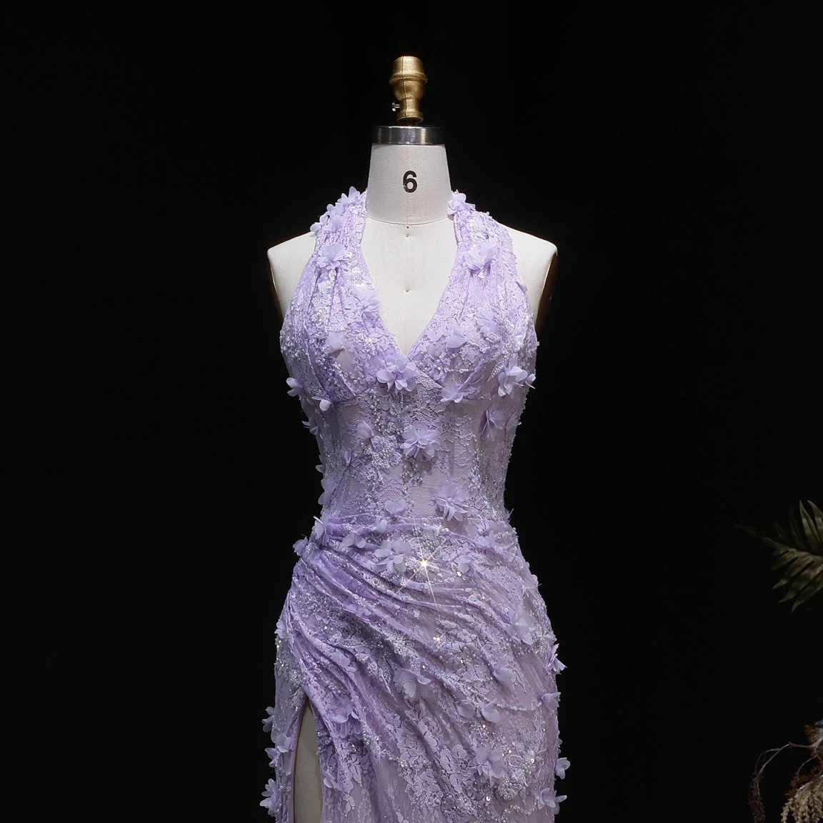 Aimishang Elegant Purple Sheath Halter Sleeveless Lace Floor-Length Prom Dress Women Gown