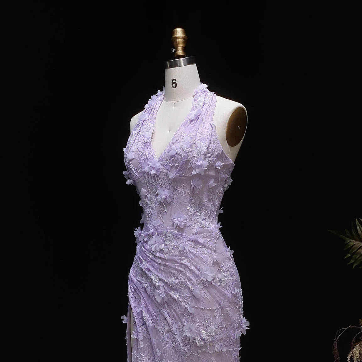 Aimishang Elegant Purple Sheath Halter Sleeveless Lace Floor-Length Prom Dress Women Gown