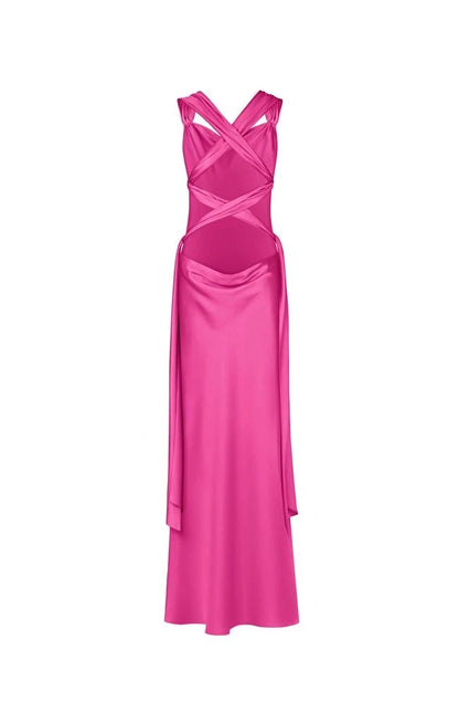 Aimishang Elegant Sheath Cowl Neck Sleeveless Backless Criss-Cross Satin Women's Evening Party Dress