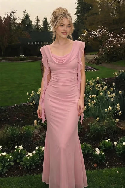 Aimishang Elegant Sheath Cowl Neck Sleeveless Ruched Draped Chiffon Women's Evening Gown Party Dress