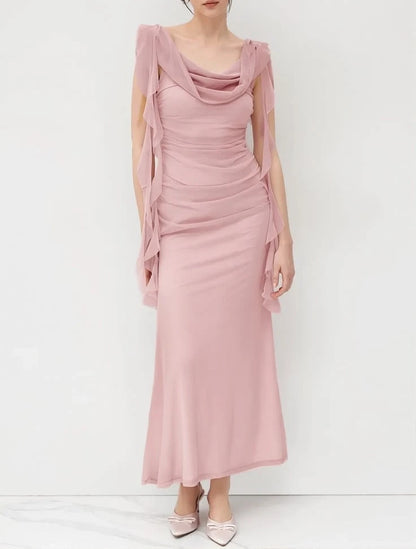 Aimishang Elegant Sheath Cowl Neck Sleeveless Ruched Draped Chiffon Women's Evening Gown Party Dress