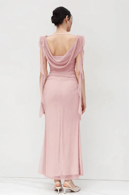 Aimishang Elegant Sheath Cowl Neck Sleeveless Ruched Draped Chiffon Women's Evening Gown Party Dress