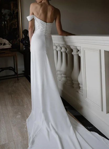 Aimishang Elegant Sheath One-Shoulder Sleeveless Long Wedding Dresses with Slit