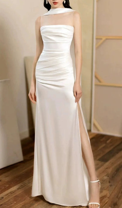 Aimishang Elegant Sheath Sleeveless Long Wedding Guest Dress Simple Evening Party Dress With Slit