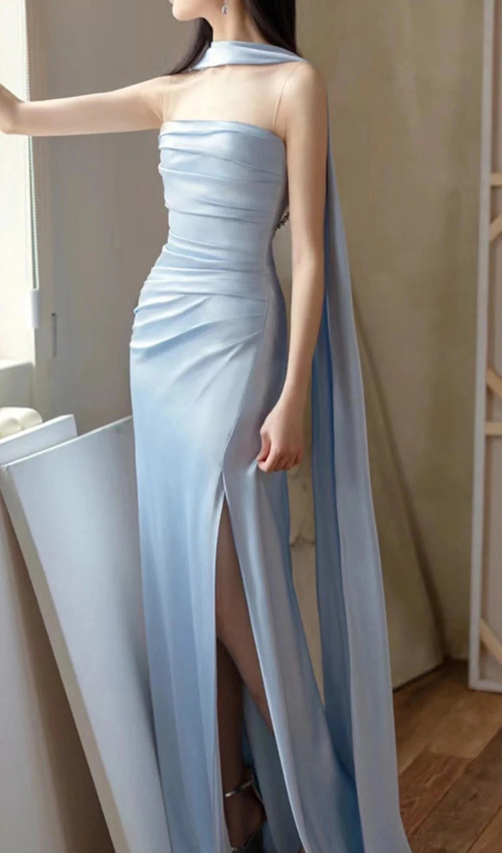 Aimishang Elegant Sheath Sleeveless Long Wedding Guest Dress Simple Evening Party Dress With Slit