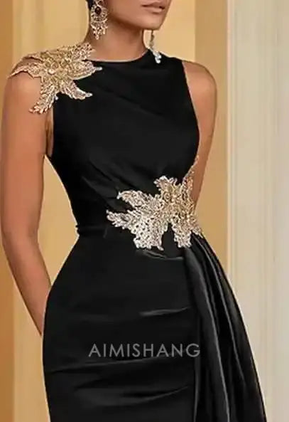 Aimishang Elegant Sheath Sleeveless Mother of the Bride Dress Floor Length Formal Wedding Chic Evening Gown Party Dress