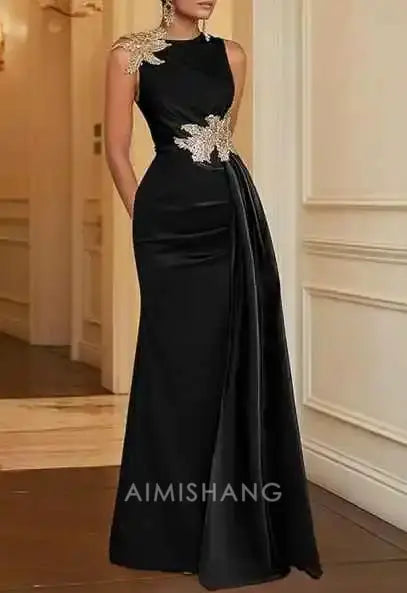 Aimishang Elegant Sheath Sleeveless Mother of the Bride Dress Floor Length Formal Wedding Chic Evening Gown Party Dress