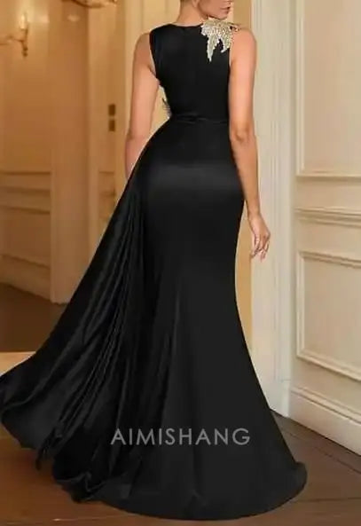 Aimishang Elegant Sheath Sleeveless Mother of the Bride Dress Floor Length Formal Wedding Chic Evening Gown Party Dress