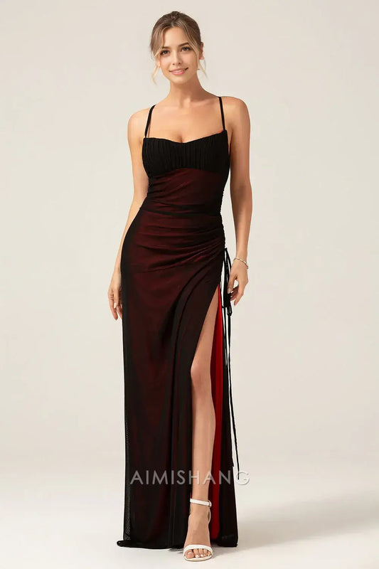Aimishang Elegant Sheath Spaghetti Straps Party Evening Gowns With Slit Long Formal Prom Dress Charming Graduation Dress