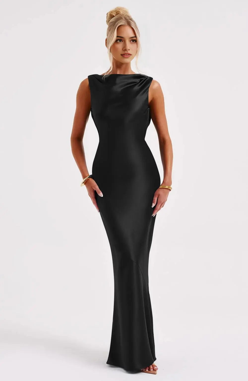 Aimishang Elegant Sleeveless Satin Maxi Dress Simple Wedding Guest Party Dress Classy Long Formal Prom Dress