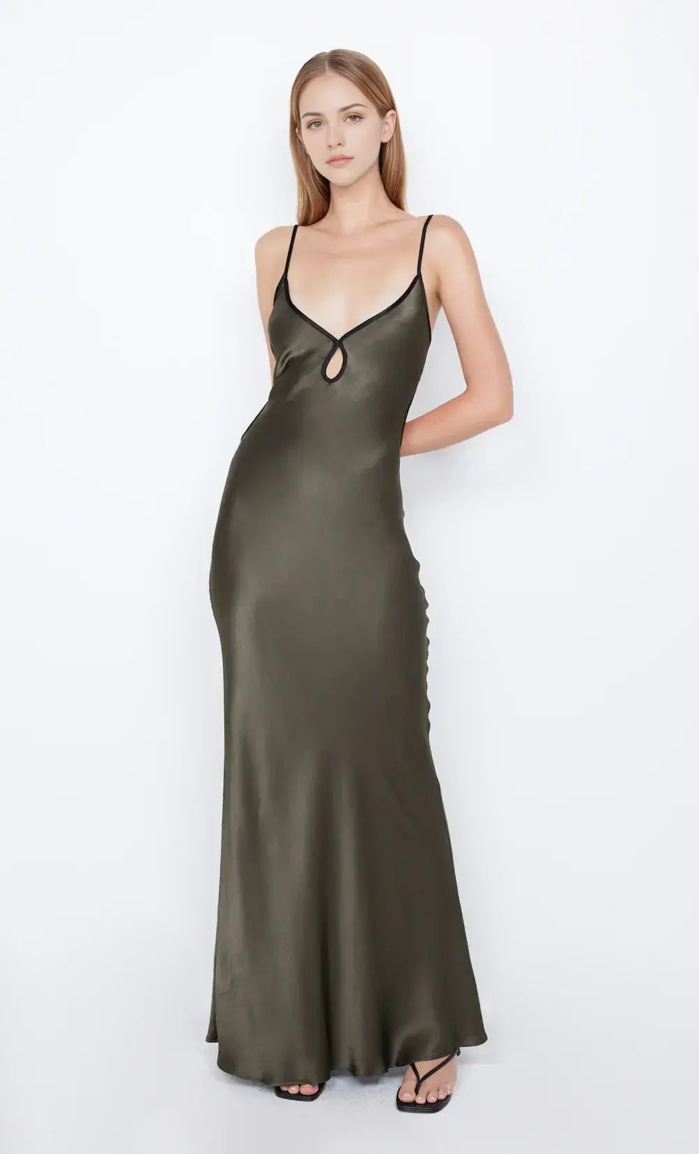Aimishang Elegant Spaghetti Straps Sleeveless Satin Long Prom Dress Simple Evening Party Dress