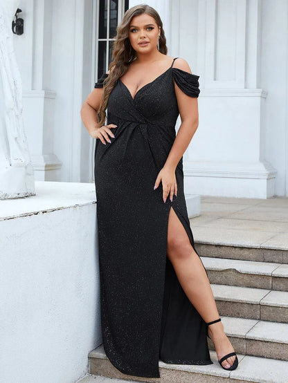 Aimishang Elegant Spaghetti Straps Cold Shoulder Maxi Wedding Guest Dress Charming Evening Party Dress With Slit
