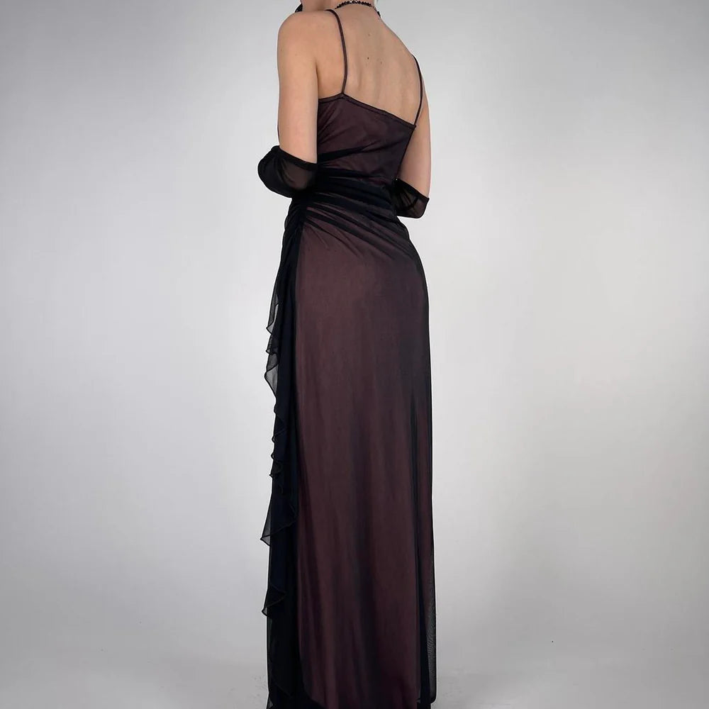 Aimishang Elegant Spaghetti Straps Sleeveless Evening Party Dress Vintage Long Formal Prom Dress No With Gloves