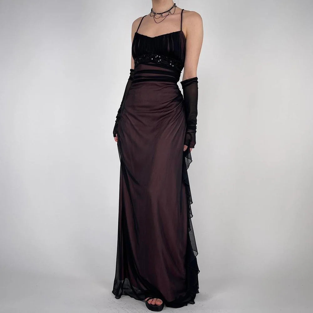 Aimishang Elegant Spaghetti Straps Sleeveless Evening Party Dress Vintage Long Formal Prom Dress No With Gloves