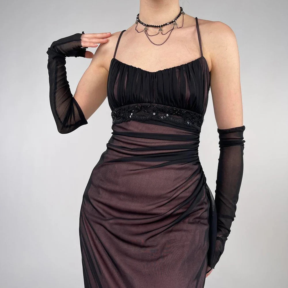 Aimishang Elegant Spaghetti Straps Sleeveless Evening Party Dress Vintage Long Formal Prom Dress No With Gloves