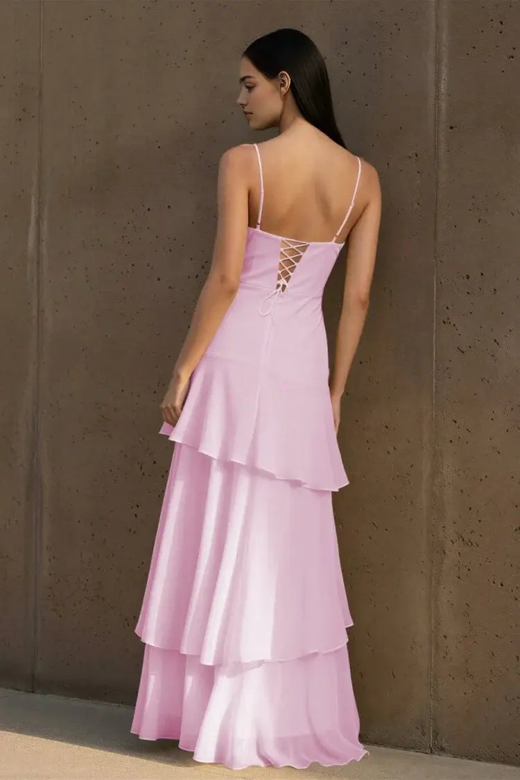 Aimishang Elegant Spaghetti Straps Sleeveless Ruffle Wedding Guest Dress Lovely Long Party Prom Dress