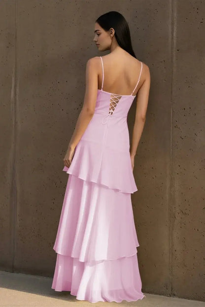 Aimishang Elegant Spaghetti Straps Sleeveless Ruffle Wedding Guest Dress Lovely Long Party Prom Dress