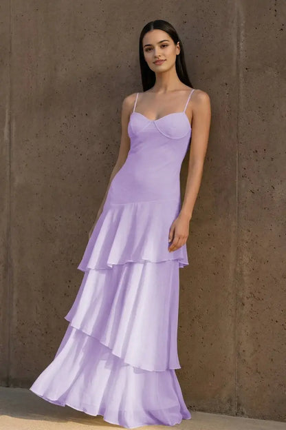 Aimishang Elegant Spaghetti Straps Sleeveless Ruffle Wedding Guest Dress Lovely Long Party Prom Dress